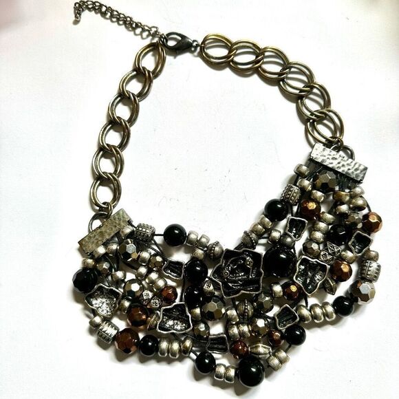 Rose silver tone and black chunky statement necklace - Picture 6 of 10